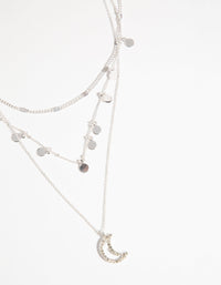 Naszyjnik z zawieszką Silver Moon Charm, 3-warstwowy - link has visual effect only