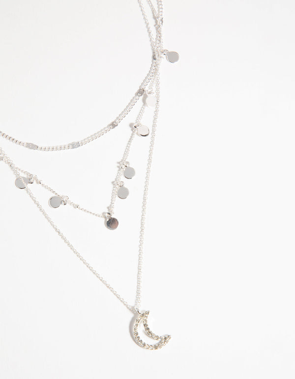 Naszyjnik z zawieszką Silver Moon Charm, 3-warstwowy