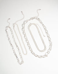 Naszyjnik choker z mieszanym srebrnym łańcuszkiem, zestaw 4 sztuk - link has visual effect only
