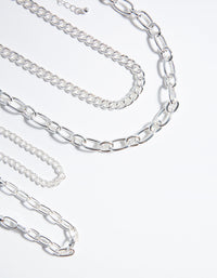 Naszyjnik choker z mieszanym srebrnym łańcuszkiem, zestaw 4 sztuk - link has visual effect only