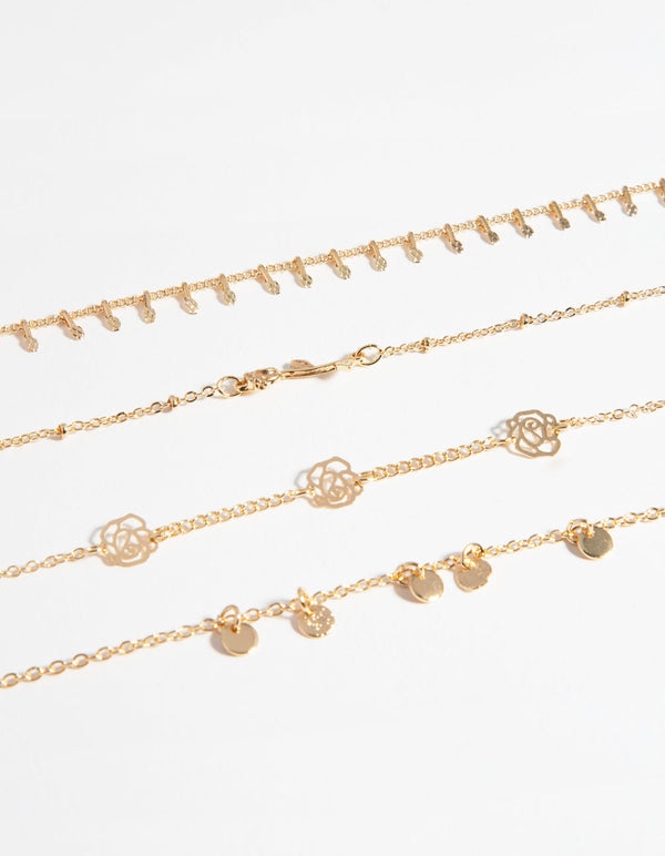 Zestaw 4 bransoletek i bransoletek na kostkę Gold Roses