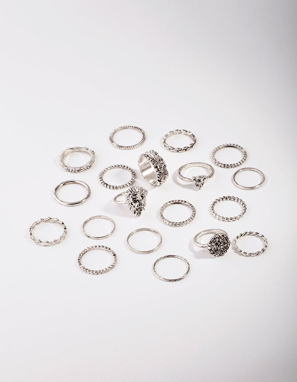 Antieke zilveren getextureerde leeuwenring 19 stuks
