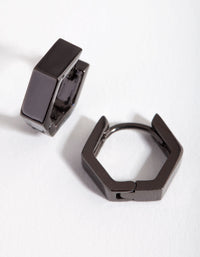 Kolczyki typu huggie w kolorze gunmetal hexagon - link has visual effect only