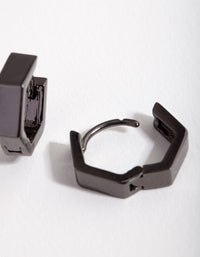 Kolczyki typu huggie w kolorze gunmetal hexagon - link has visual effect only