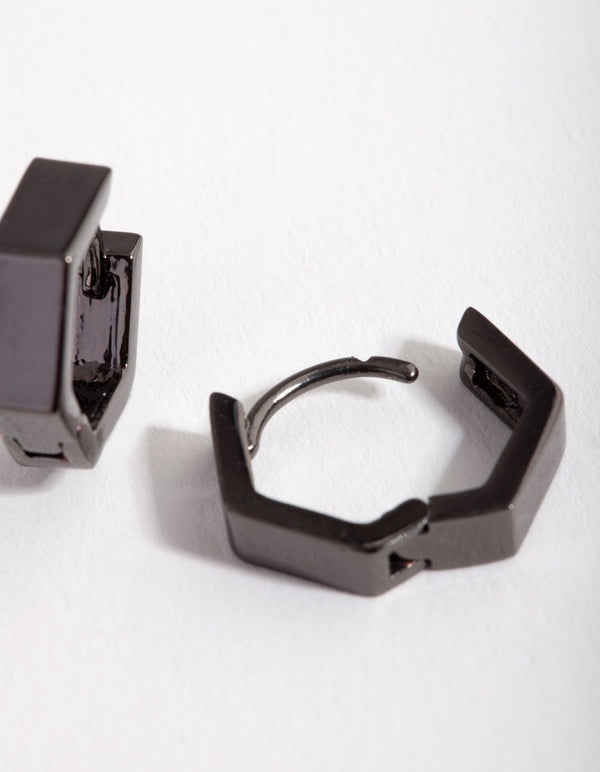 Kolczyki typu huggie w kolorze gunmetal hexagon