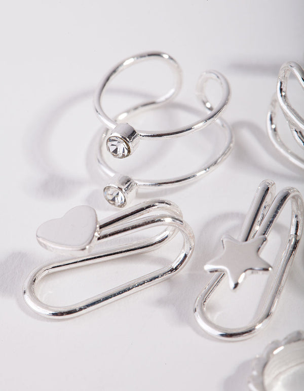 Silver Mix Texture Motif 6 Pack Earring