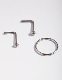 Neusring van chirurgisch staal met rhodium en diamant, 3-pack - link has visual effect only