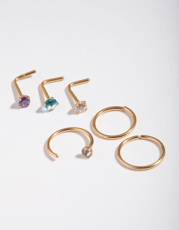Chirurgisch staal, gouden diamant sixpack neus