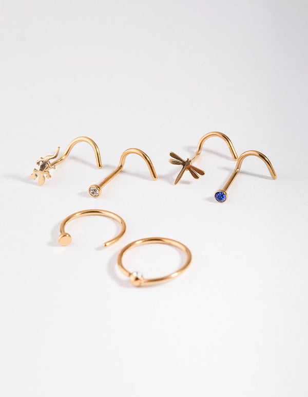 Surgical Steel Diamante Animal 6-Pack Nose Ring