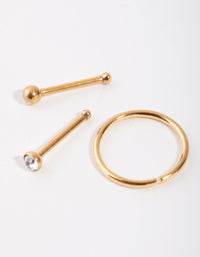 Gold Ball and Diamante 3-Pack Nose Rings - link has visual effect only