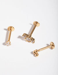 Gouden chirurgisch stalen cluster 3-pack platte achterkanten - link has visual effect only