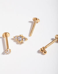 Gouden chirurgisch stalen cluster 3-pack platte achterkanten - link has visual effect only