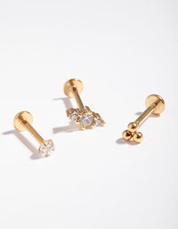 Gouden chirurgisch stalen cluster 3-pack platte achterkanten - link has visual effect only