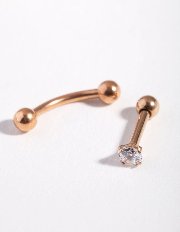 Rose Gold Ball & Cubic Zirconia 2-Pack Barbell