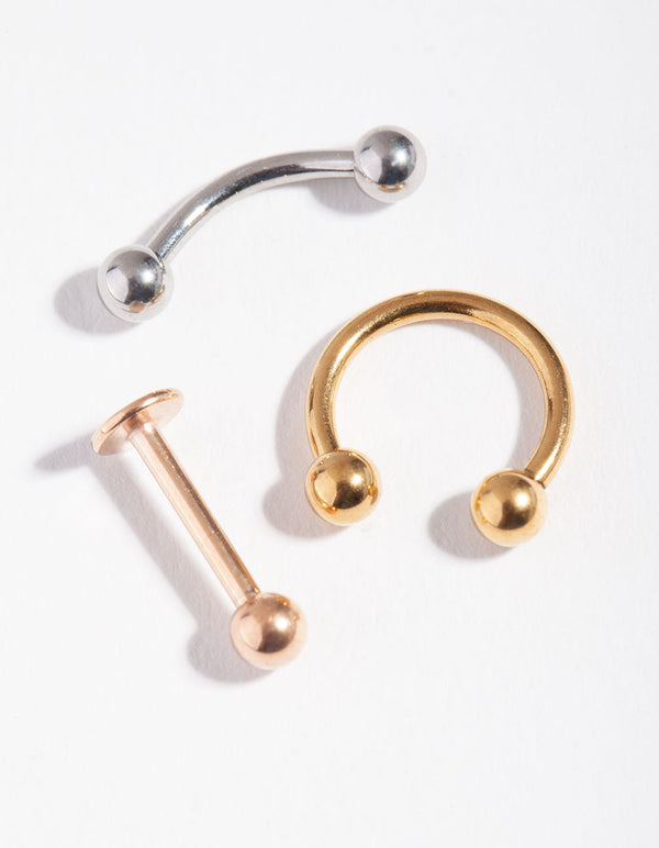 Zestaw 3 kolczyków do piercingu 5 mm