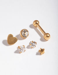 Gold Cubic Zirconia Heart 6-Pack Barbell - link has visual effect only