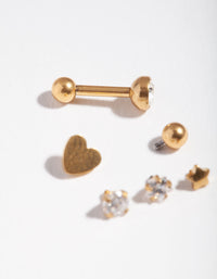 Gold Cubic Zirconia Heart 6-Pack Barbell - link has visual effect only