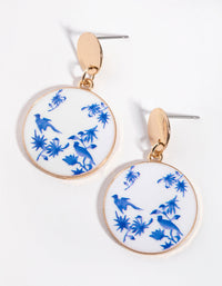 Gold and Blue Enamel Bird Drop Earrings - link has visual effect only