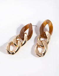 Gold Half Acrylic Half Chain Drop Earrings - link has visual effect only