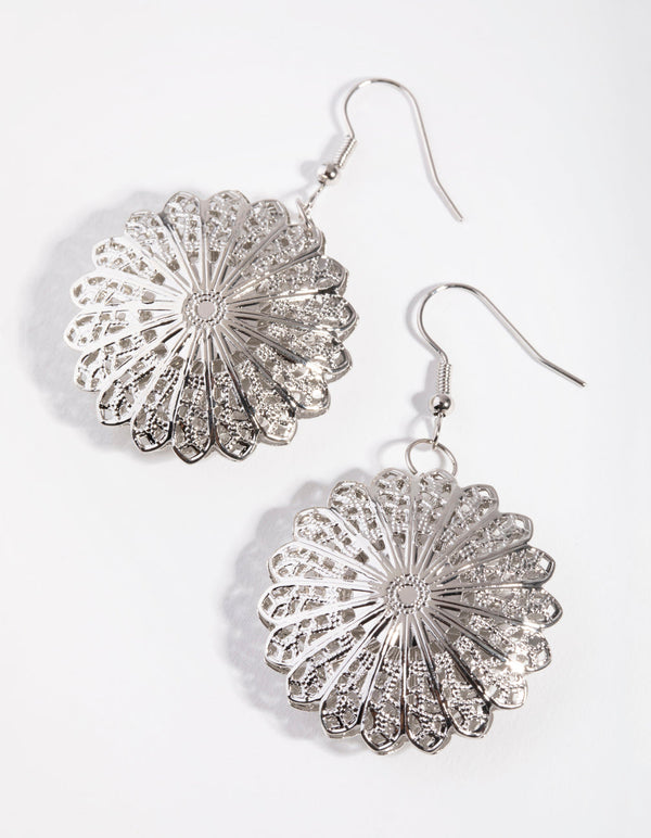 Rhodium Double Sided Drop Earrings