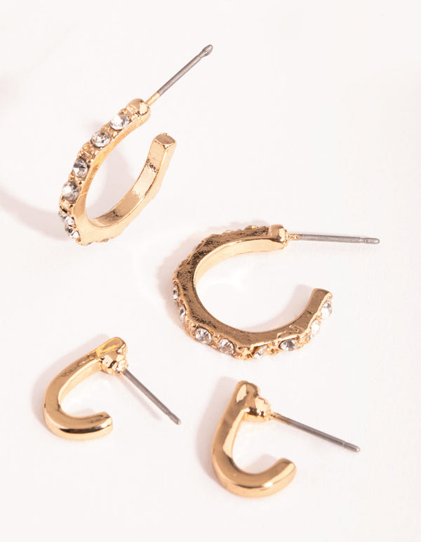Gold Plain Straight 2-Pack Hoop Earring