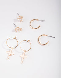Gold Cross Stud and Hoop 3-Pack Earring - link has visual effect only