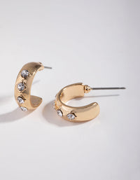 Gold Triple Stone Huggie Earrings - link has visual effect only