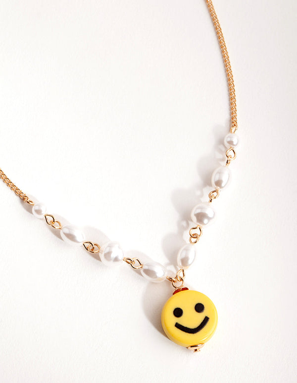 Złoty naszyjnik z perłami Smiley