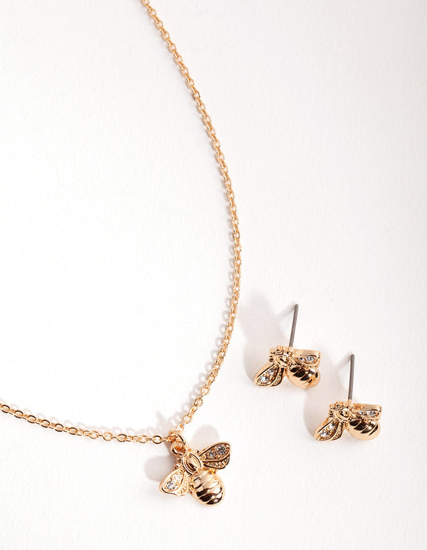 Gold Bee Earring and Necklace 2-Pack