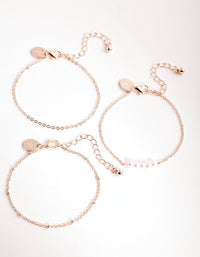 Rose Gold Dainty Pearl Bracelet 3-Pack - link has visual effect only