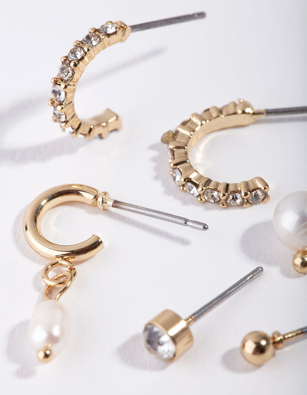 Zestaw 6 kolczyków z perełkami Gold Mix Pearl Drop