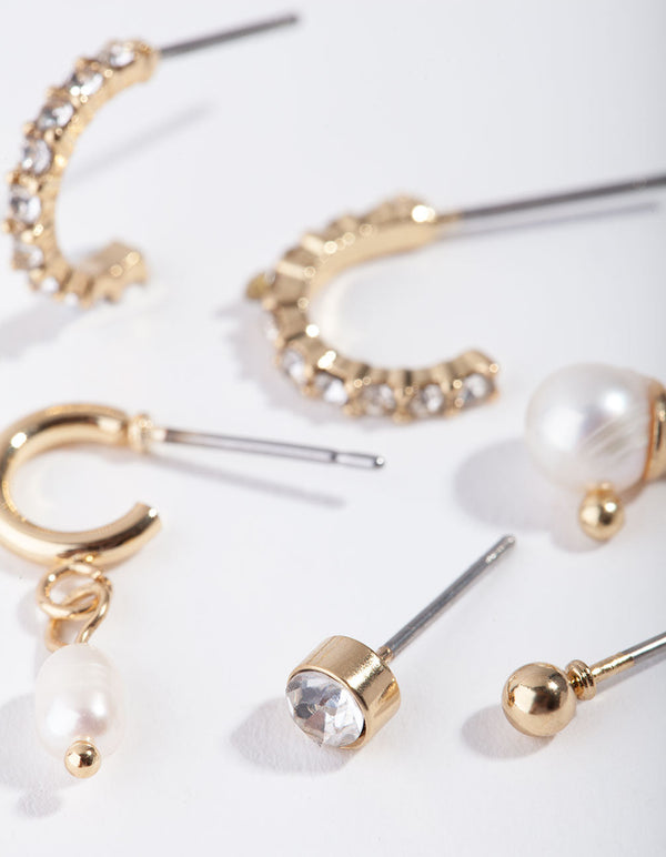Zestaw 6 kolczyków z perełkami Gold Mix Pearl Drop