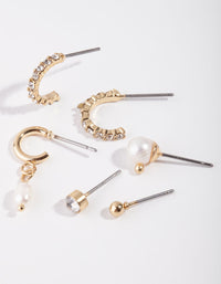 Zestaw 6 kolczyków z perełkami Gold Mix Pearl Drop - link has visual effect only