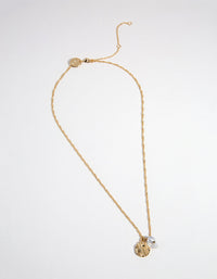 Naszyjnik z prawdziwego złota z dyskiem i perłami - link has visual effect only