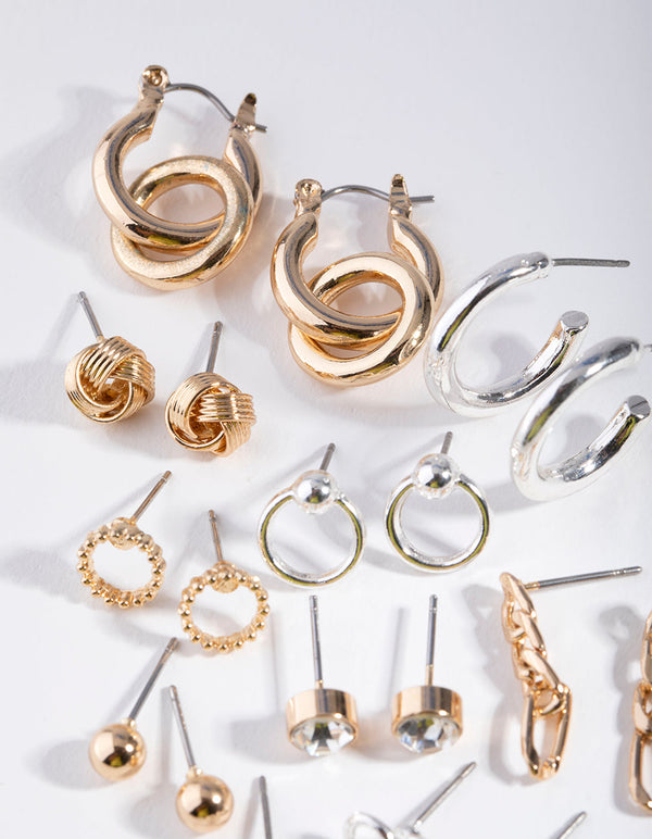 Mixed Metals Chain and Hoop 16-Pack Earring