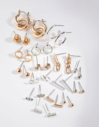 Mixed Metals Chain and Hoop 16-Pack Earring - link has visual effect only