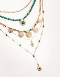Midnight Antique Gold Pendant Bead 6-Row Necklace - link has visual effect only