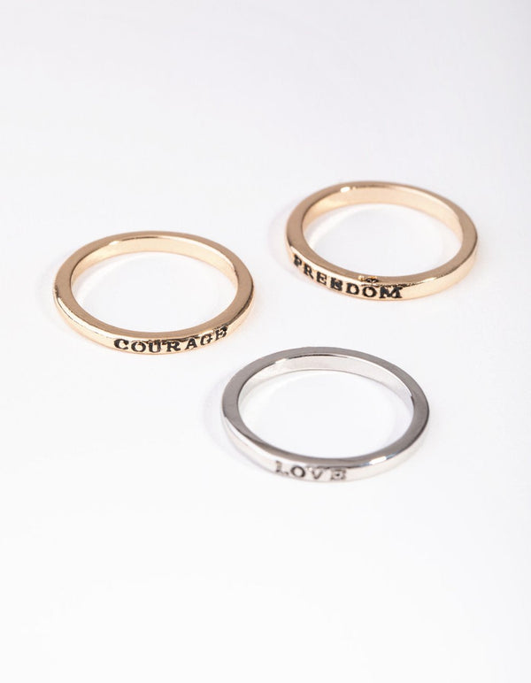 Mixed Metals Motivational Word 3-Pack Rings