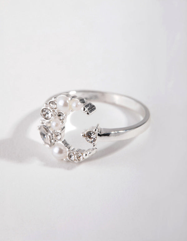 Silver Pearl Moon Ring