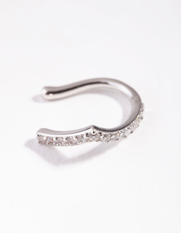 Rhodium Cubic Zirconia Faux Nose Ring