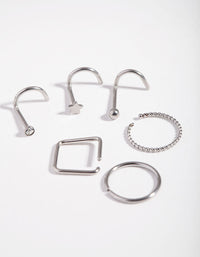Neuspiercings van chirurgisch staal met rhodium twist, 6 stuks - link has visual effect only