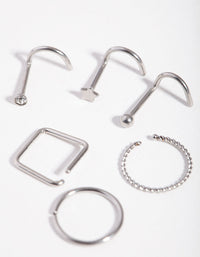 Neuspiercings van chirurgisch staal met rhodium twist, 6 stuks - link has visual effect only