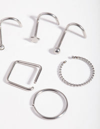 Neuspiercings van chirurgisch staal met rhodium twist, 6 stuks - link has visual effect only