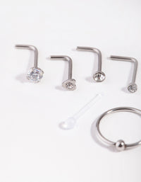 Zilveren gemengde diamant neuspiercings (6-pack) - link has visual effect only