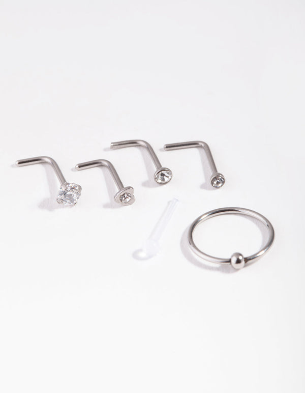 Zilveren gemengde diamant neuspiercings (6-pack)