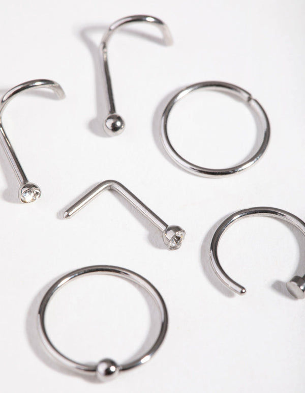 Rhodium Classic Mix 6-Pack Nose Piercings