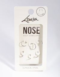 Rhodium Classic Mix 6-Pack Nose Piercings - link has visual effect only