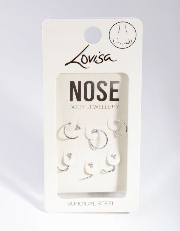 Rhodium Classic Mix 6-Pack Nose Piercings