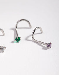 Surgical Steel Rhodium Classic Gem 3-Pack Nose Studs - link has visual effect only