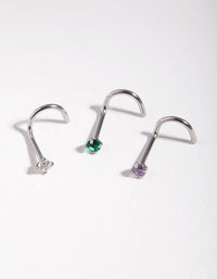 Surgical Steel Rhodium Classic Gem 3-Pack Nose Studs - link has visual effect only